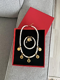 Altın uyumlu inci set